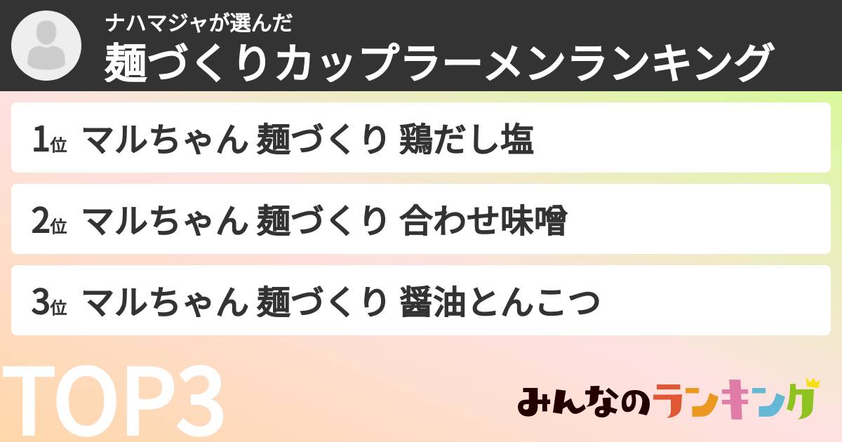 ナハマジャさんの「麺づくりカップラーメンランキング」