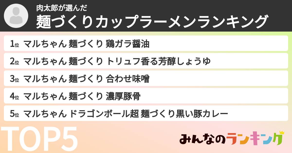 肉太郎さんの「麺づくりカップラーメンランキング」