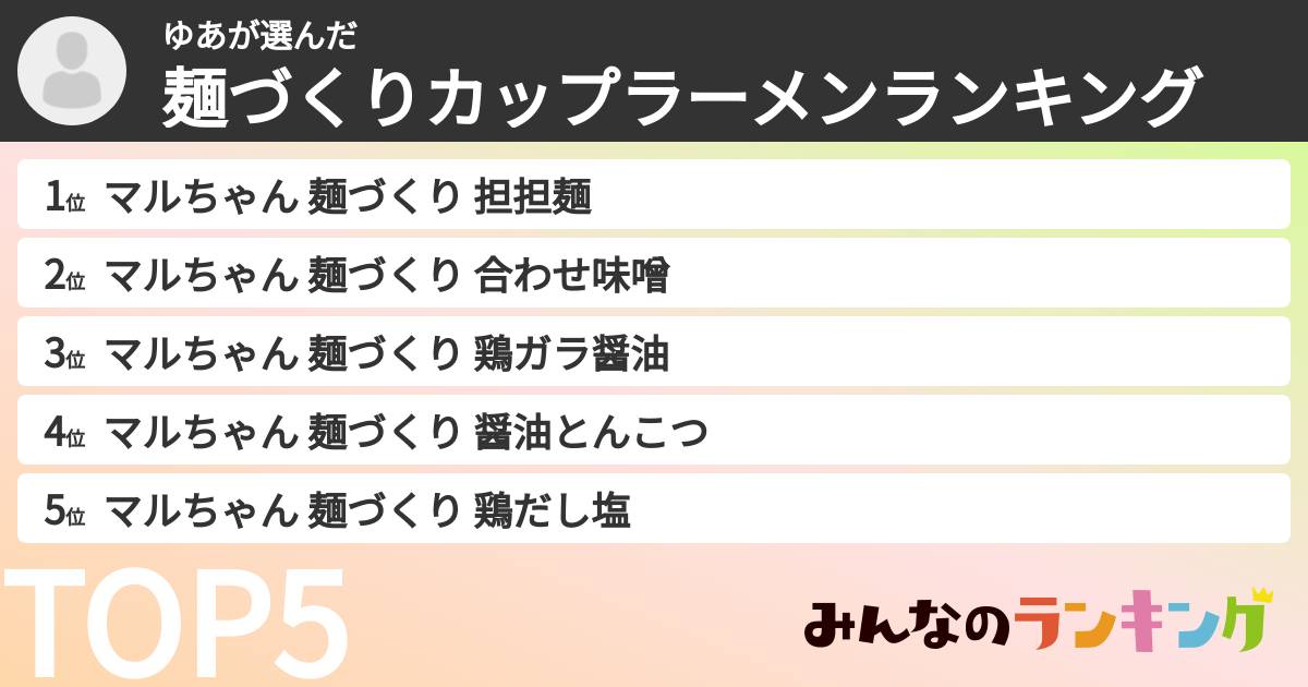 ゆあさんの「麺づくりカップラーメンランキング」