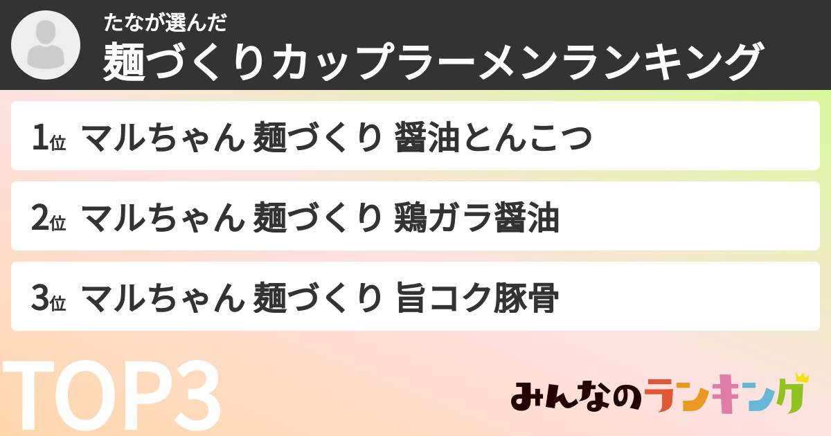 たなさんの「麺づくりカップラーメンランキング」