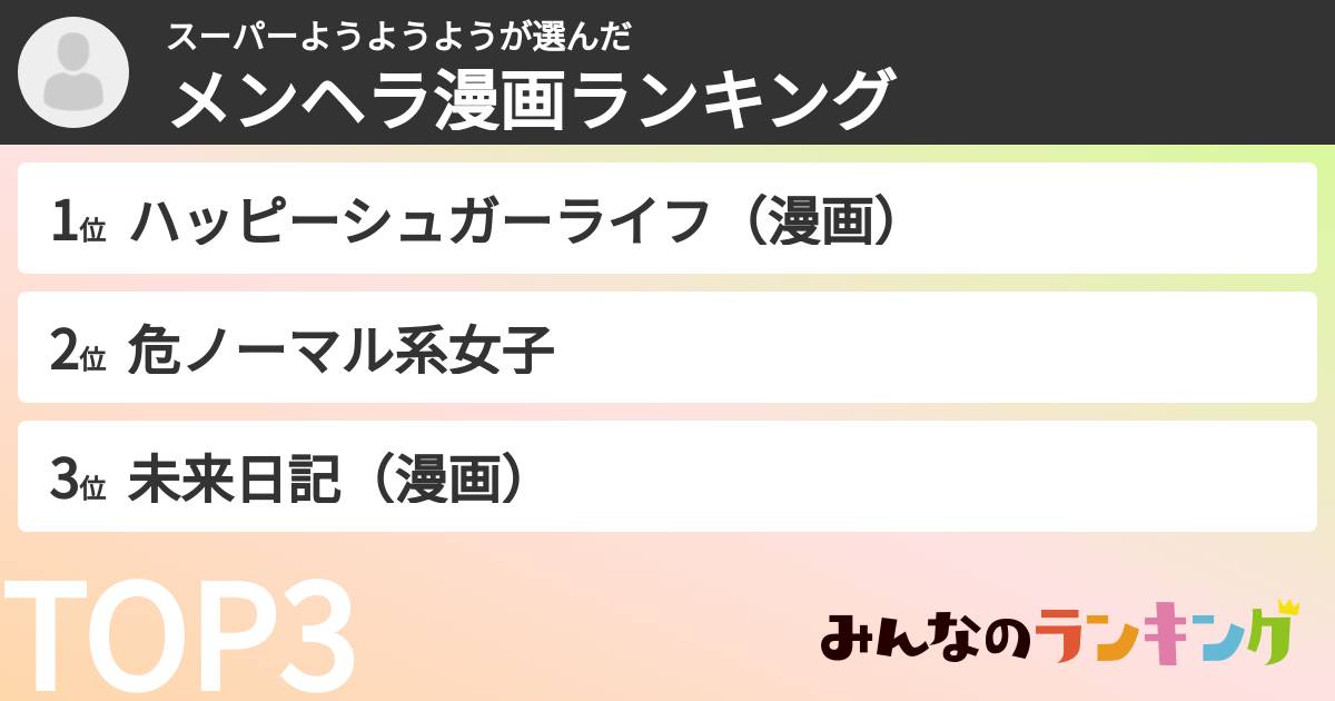 スーパーようようようさんの「メンヘラ漫画ランキング」