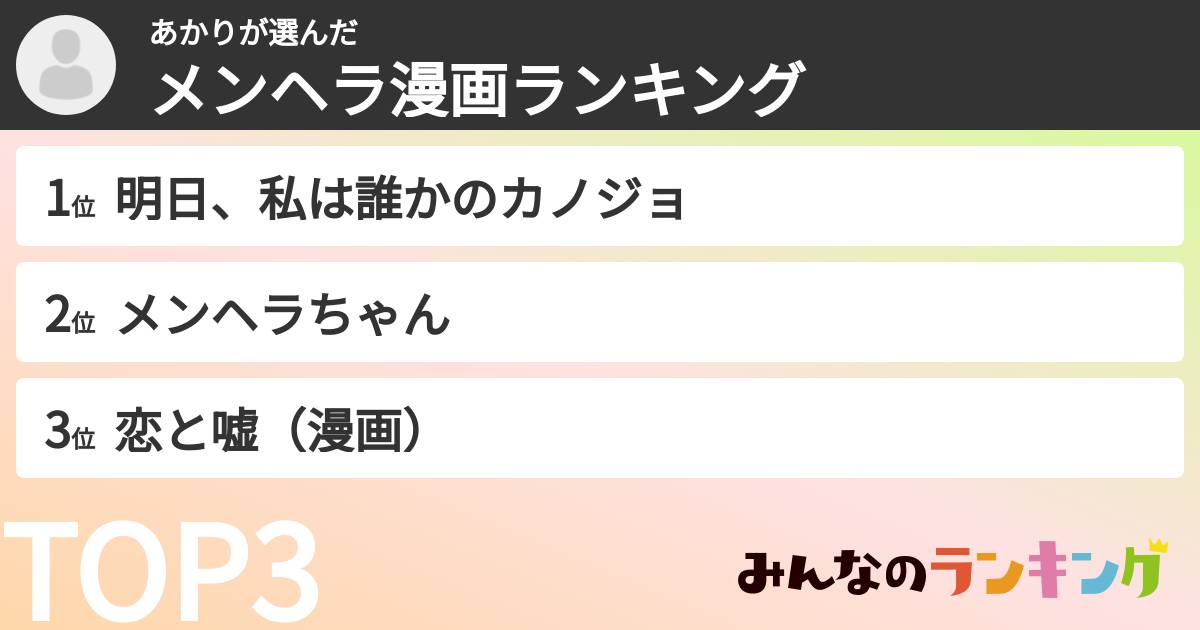 あかりさんの「メンヘラ漫画ランキング」