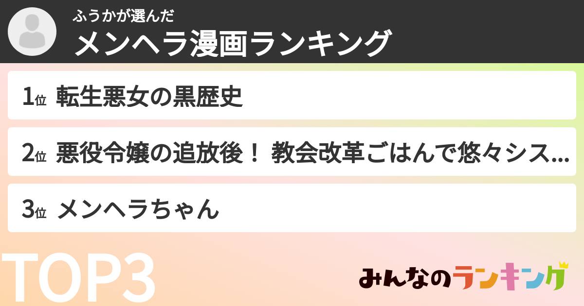 ふうかさんの「メンヘラ漫画ランキング」