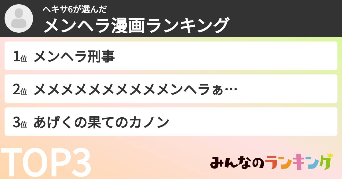 ヘキサ6さんの「メンヘラ漫画ランキング」