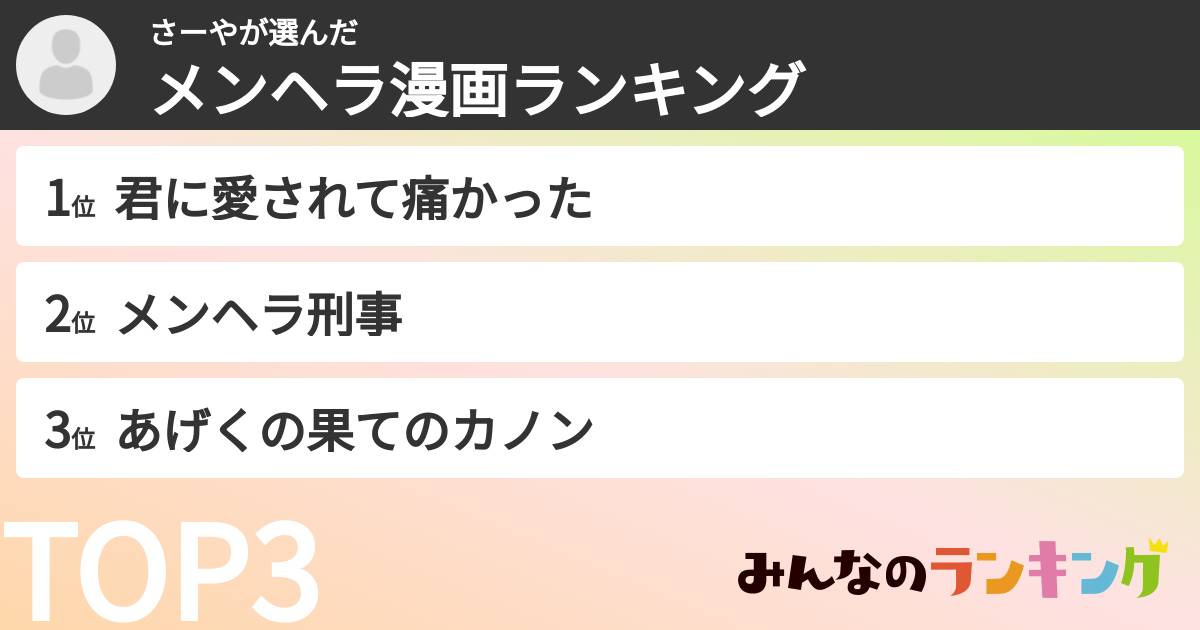さーやさんの「メンヘラ漫画ランキング」
