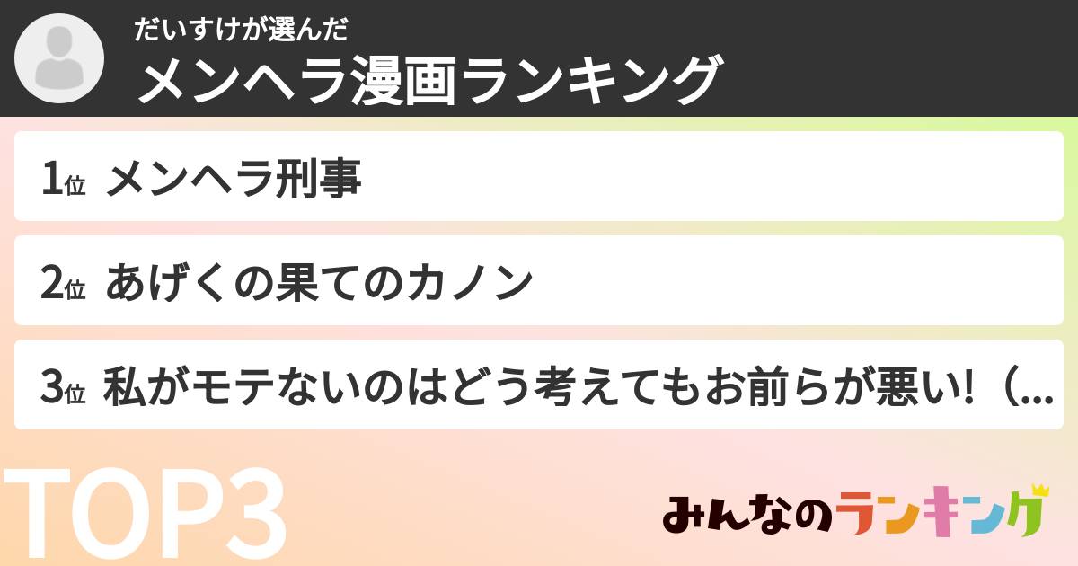だいすけさんの「メンヘラ漫画ランキング」