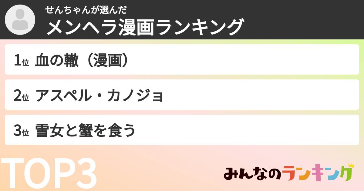 せんちゃんさんの「メンヘラ漫画ランキング」