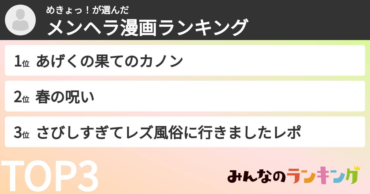 めきょっ！さんの「メンヘラ漫画ランキング」