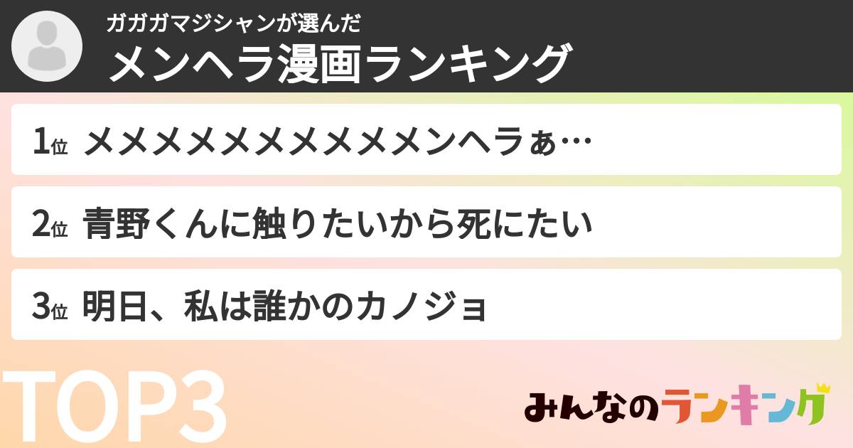 ガガガマジシャンさんの「メンヘラ漫画ランキング」