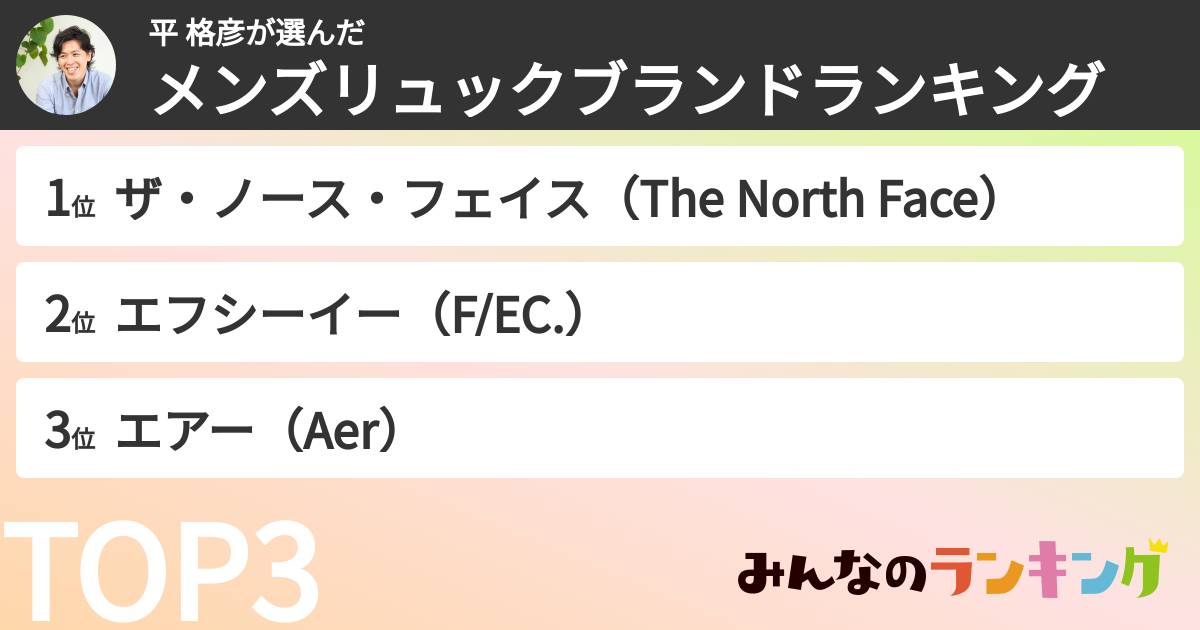平 格彦さんの「メンズリュックブランドランキング」