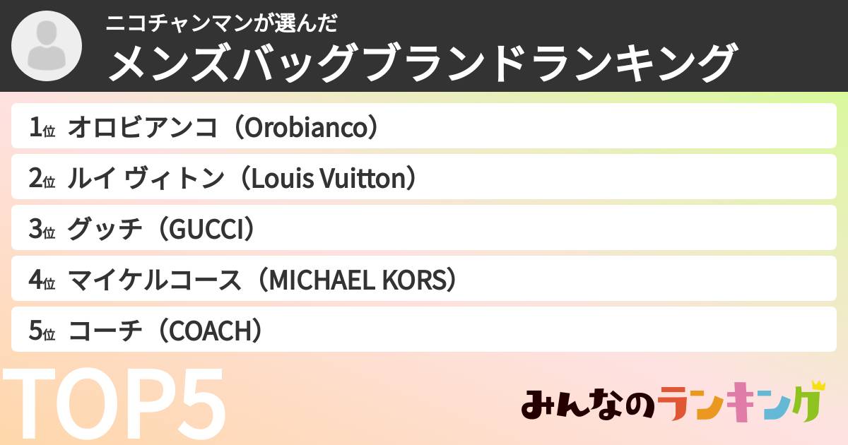 ニコチャンマンさんの「メンズバッグブランドランキング」