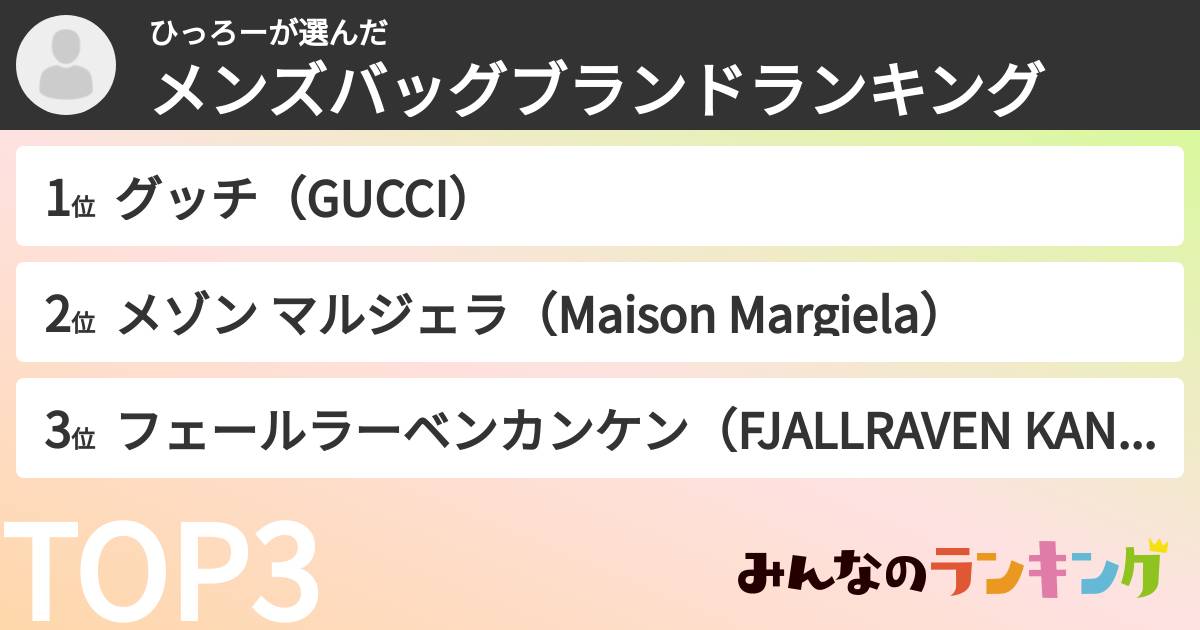 ひっろーさんの「メンズバッグブランドランキング」