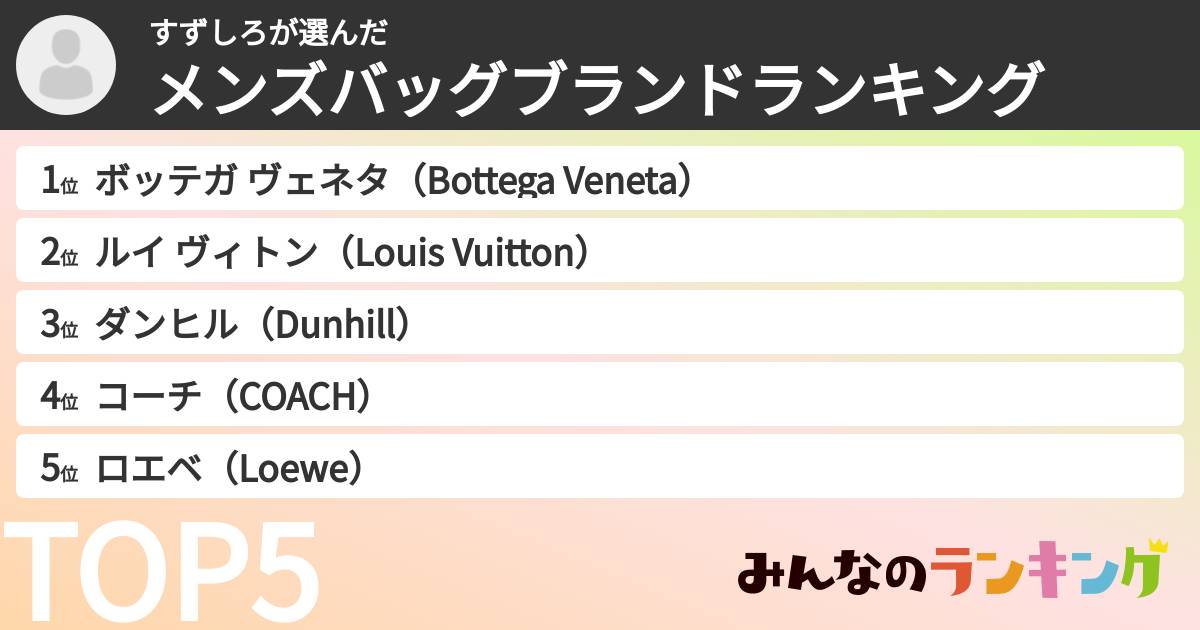 すずしろさんの「メンズバッグブランドランキング」