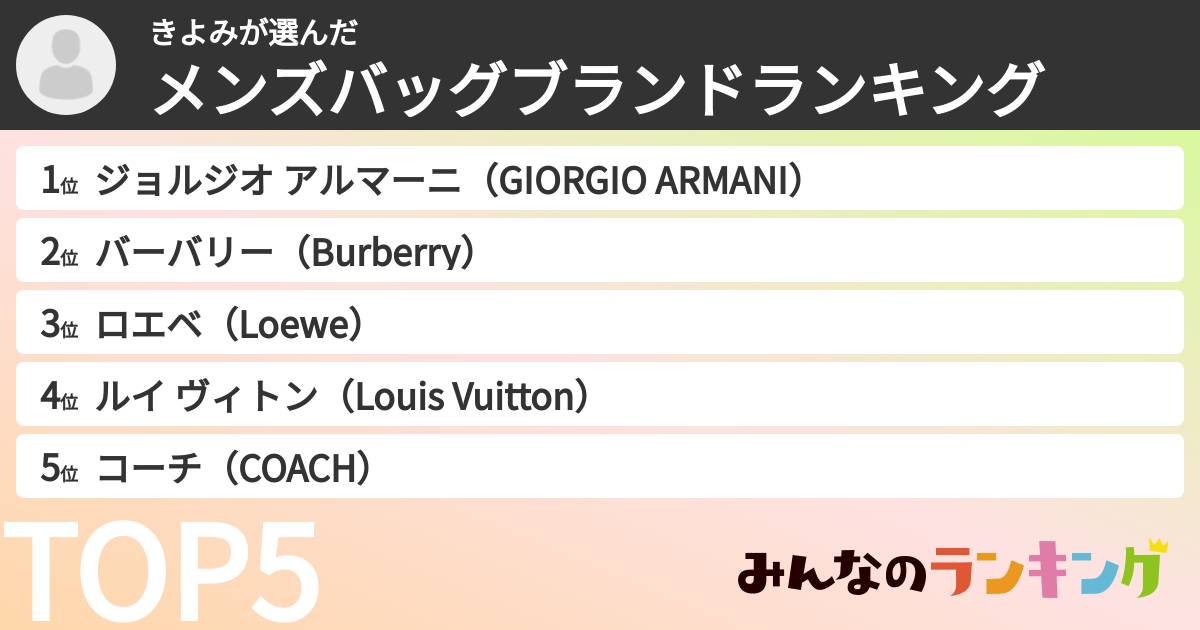 きよみさんの「メンズバッグブランドランキング」