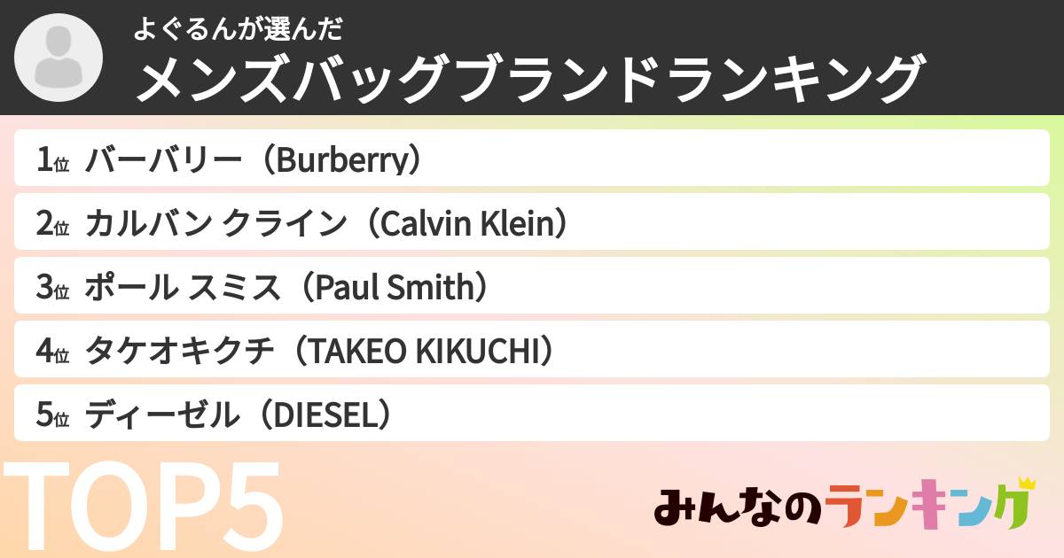よぐるんさんの「メンズバッグブランドランキング」