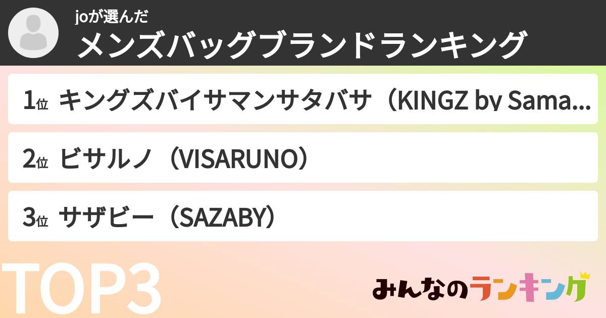 joさんの「メンズバッグブランドランキング」