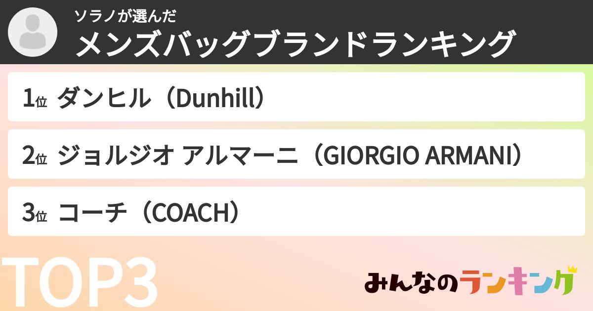 ソラノさんの「メンズバッグブランドランキング」