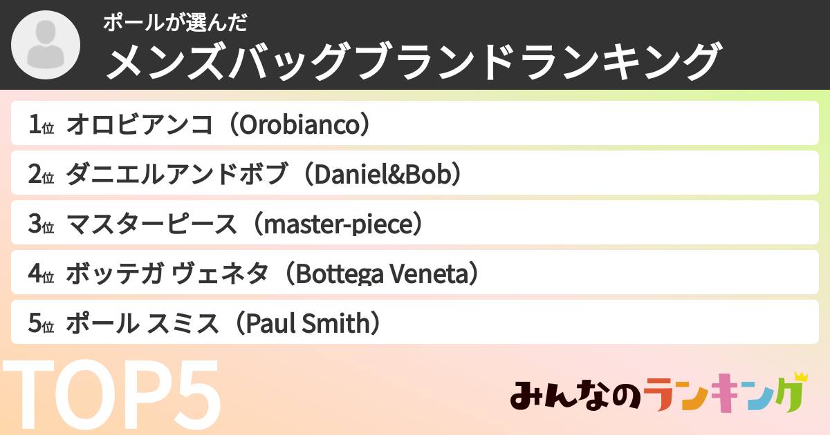ポールさんの「メンズバッグブランドランキング」