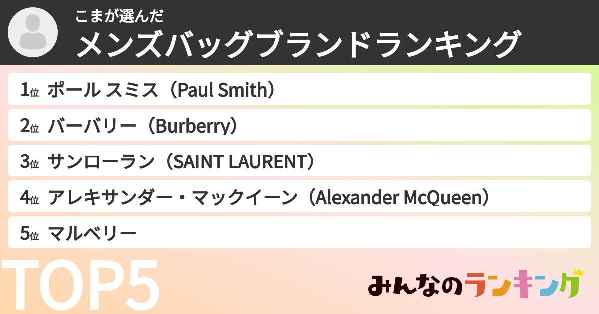 こまさんの「メンズバッグブランドランキング」