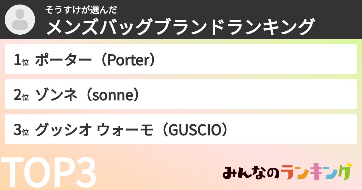 そうすけさんの「メンズバッグブランドランキング」