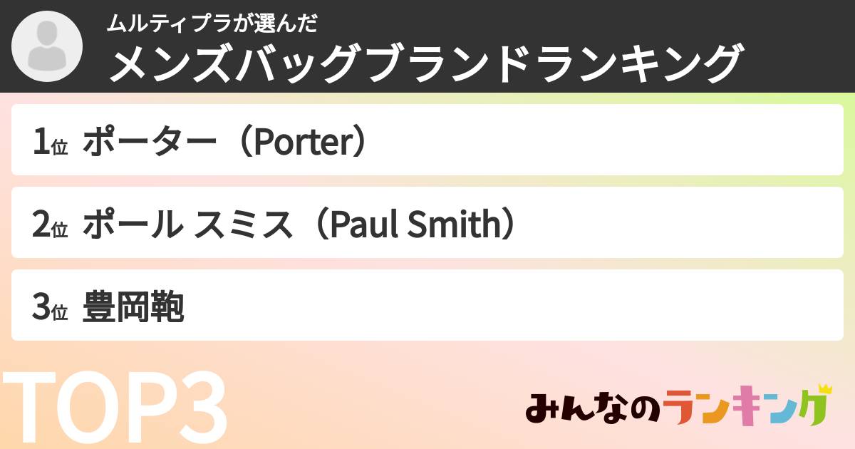 ムルティプラさんの「メンズバッグブランドランキング」