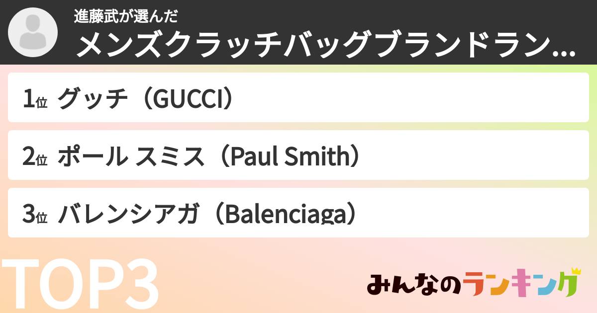 進藤武さんの「メンズクラッチバッグブランドランキング」