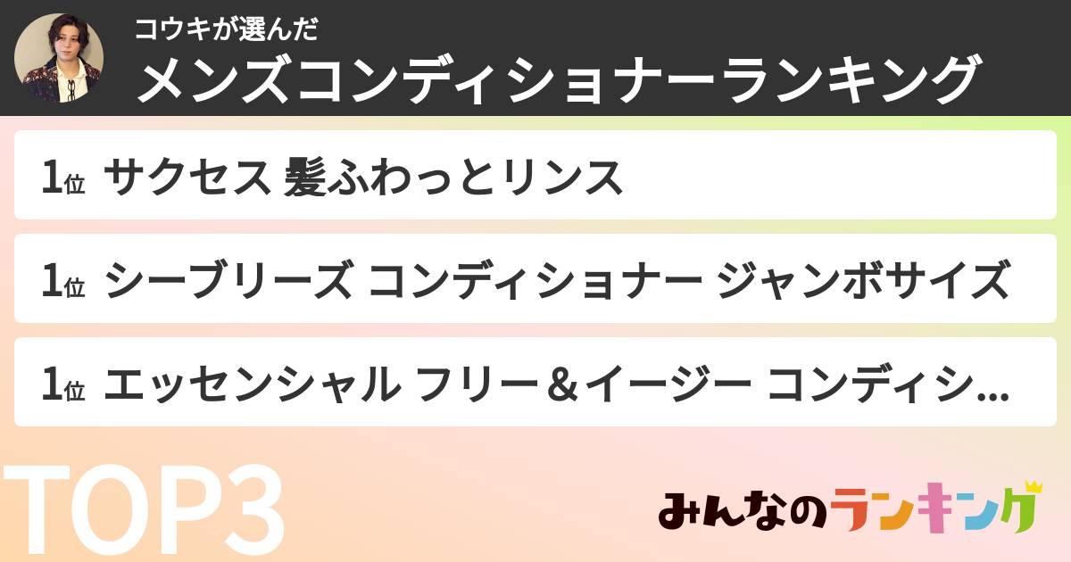 コウキさんの「メンズコンディショナーランキング」