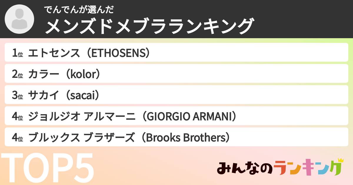 でんでんさんの「メンズドメブラランキング」