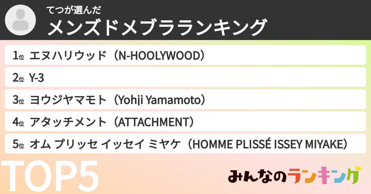 てつさんの「メンズドメブラランキング」