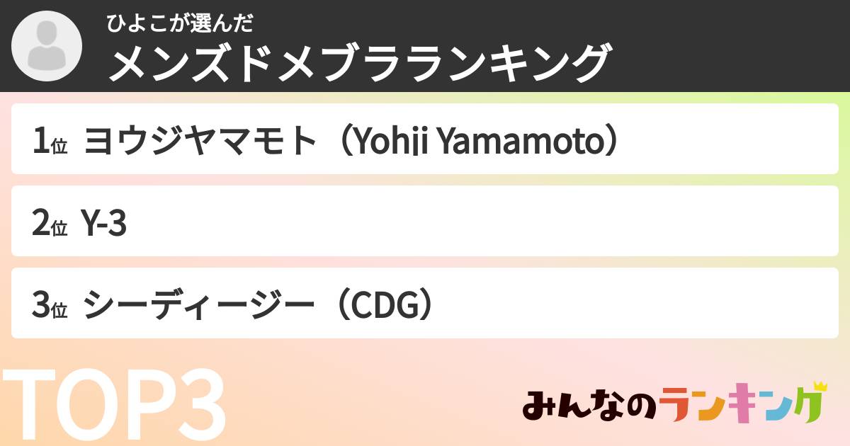 ひよこさんの「メンズドメブラランキング」