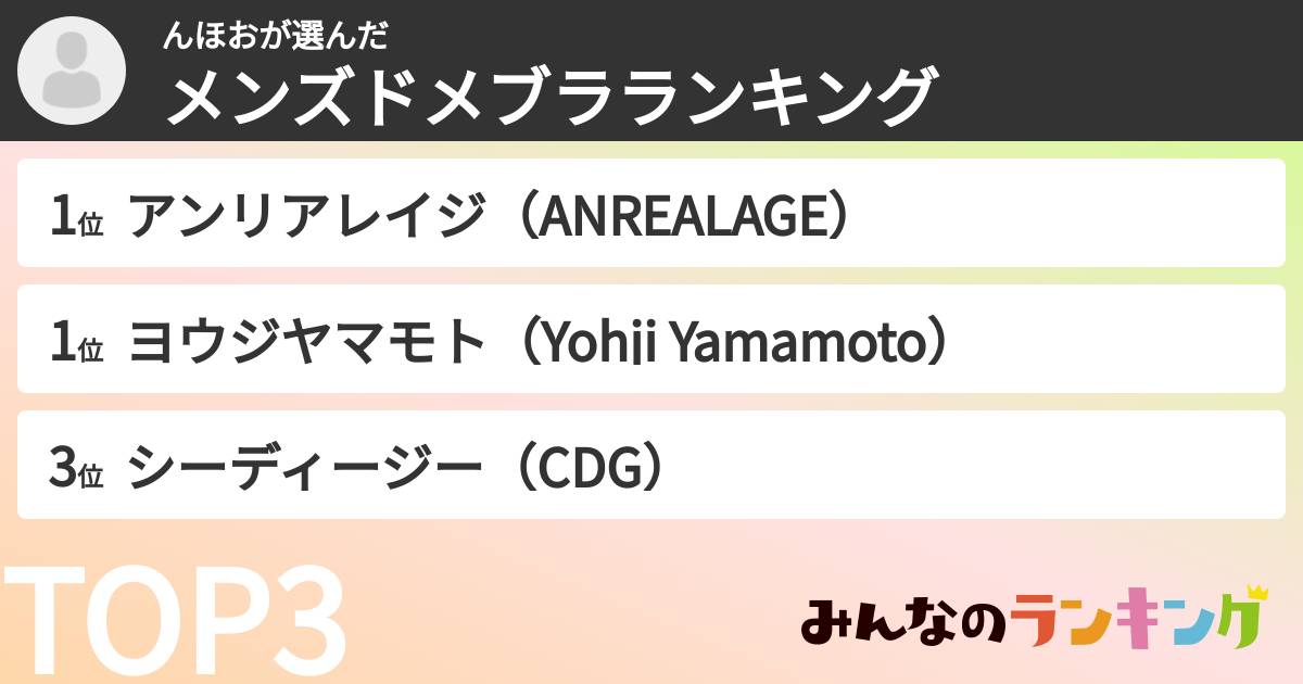んほおさんの「メンズドメブラランキング」
