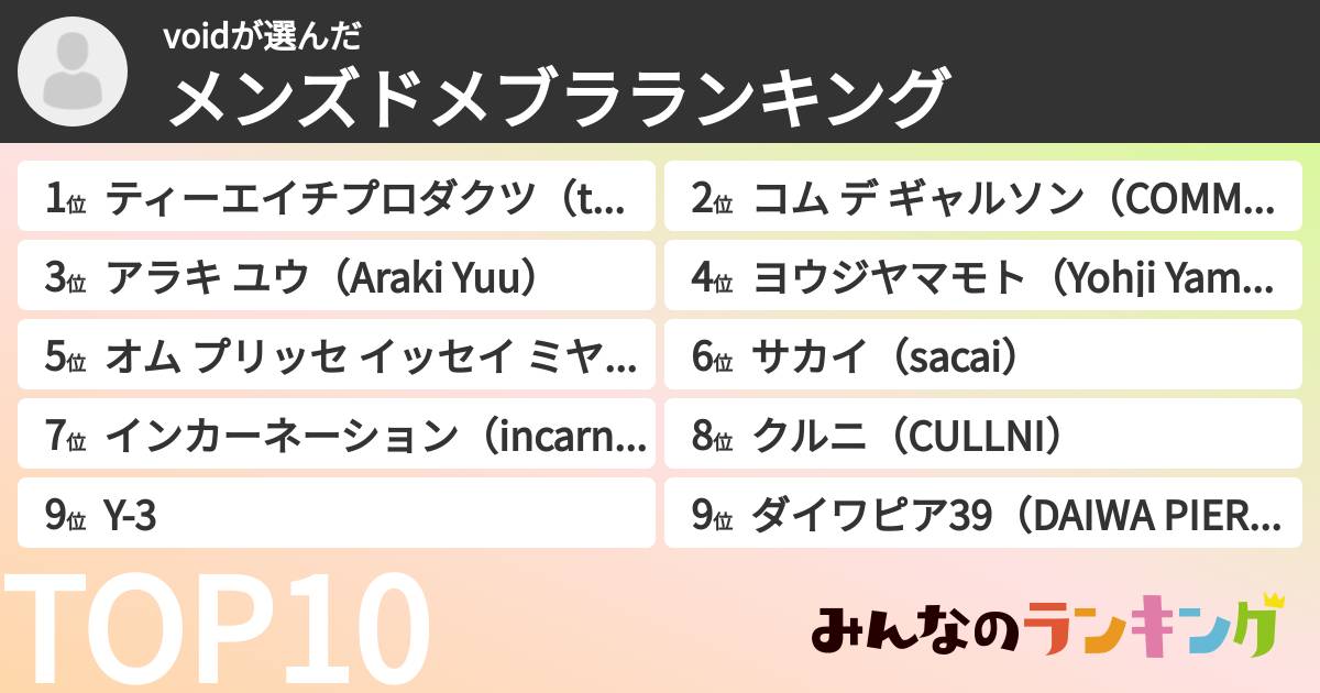 voidさんの「メンズドメブラランキング」