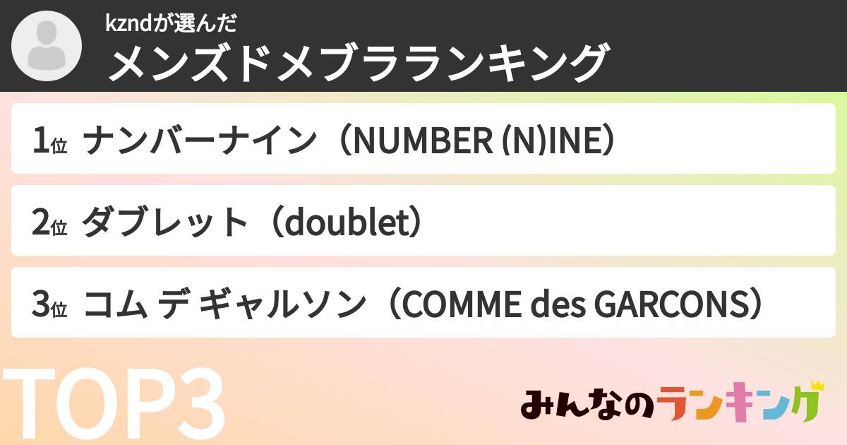 kzndさんの「メンズドメブラランキング」