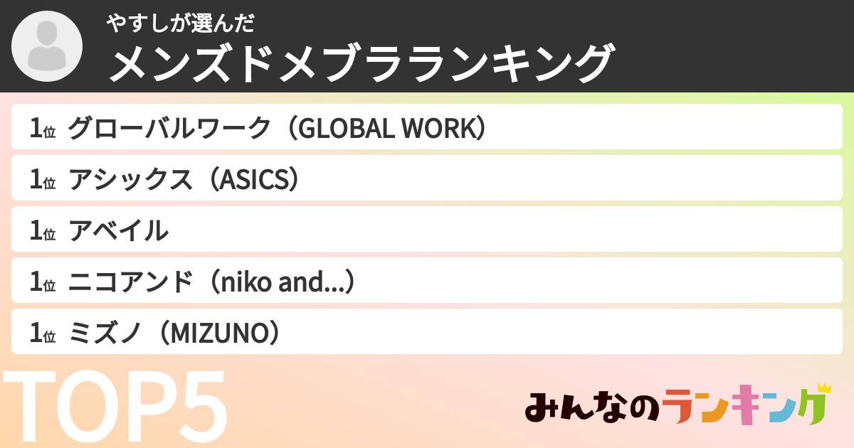 やすしさんの「メンズドメブラランキング」