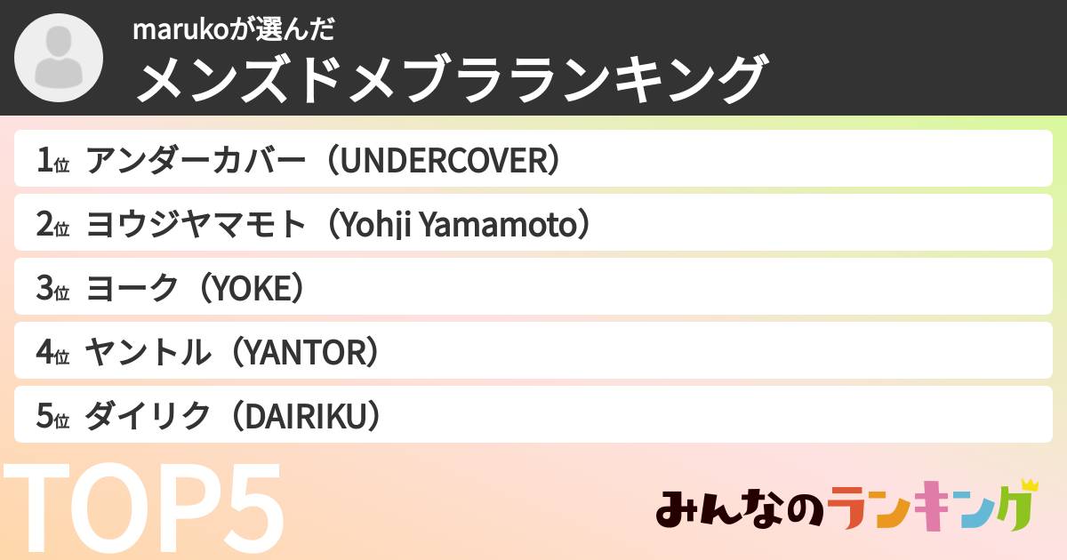 marukoさんの「メンズドメブラランキング」