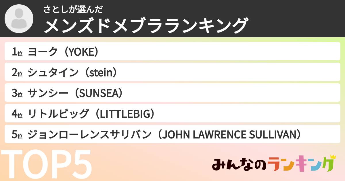 さとしさんの「メンズドメブラランキング」