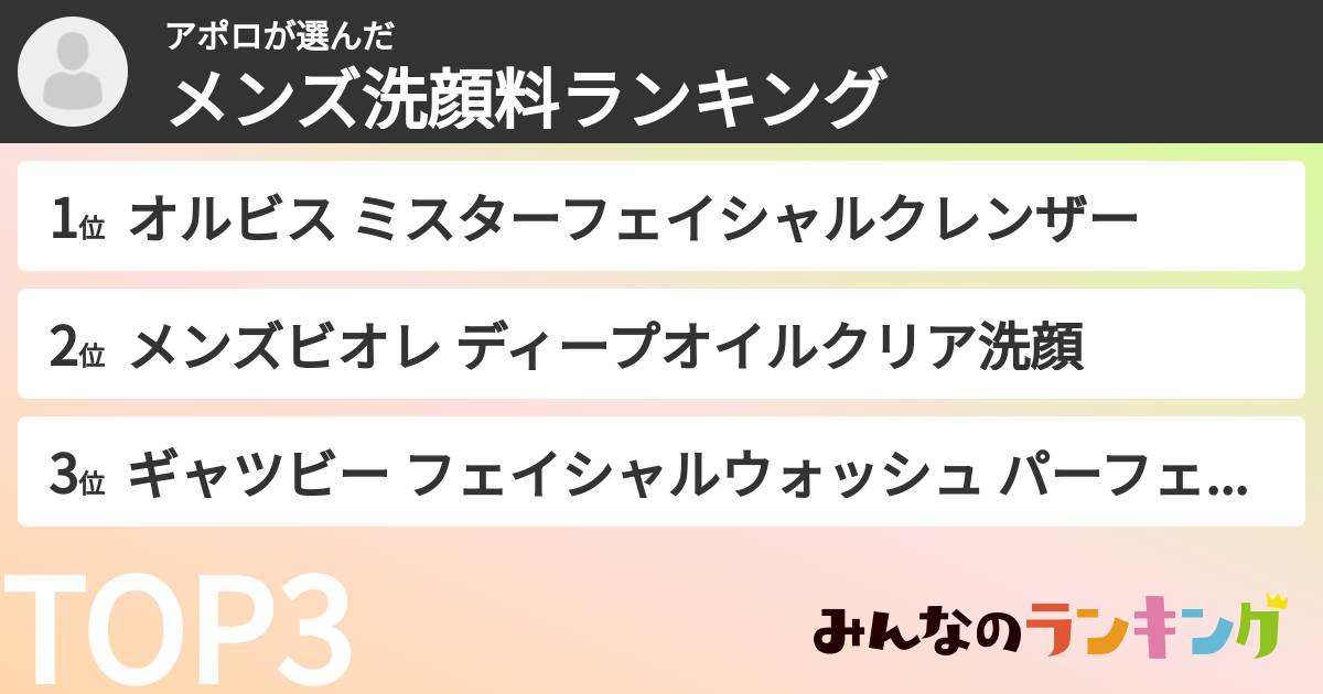 アポロさんの「メンズ洗顔料ランキング」