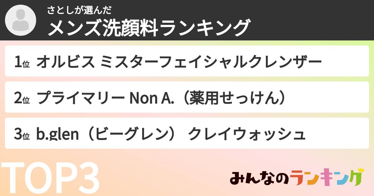 さとしさんの「メンズ洗顔料ランキング」