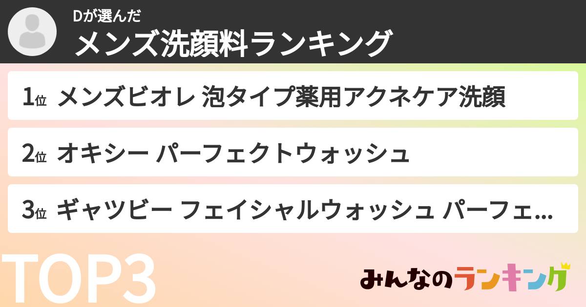 Dさんの「メンズ洗顔料ランキング」