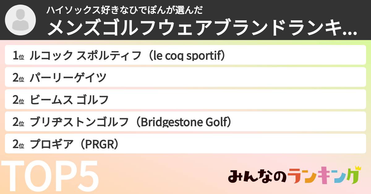 ハイソックス好きなひでぽんさんの「メンズゴルフウェアブランドランキング」