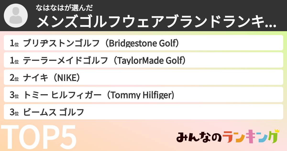 なはなはさんの「メンズゴルフウェアブランドランキング」