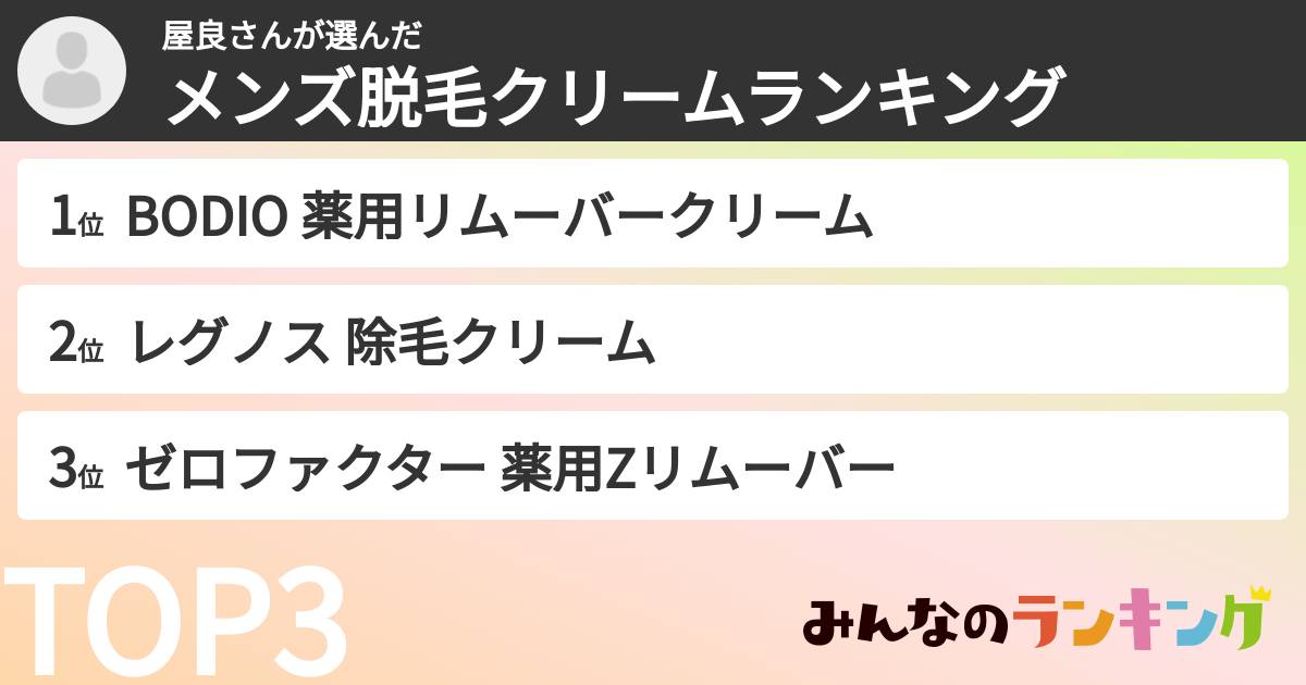 屋良さんさんの「メンズ脱毛クリームランキング」