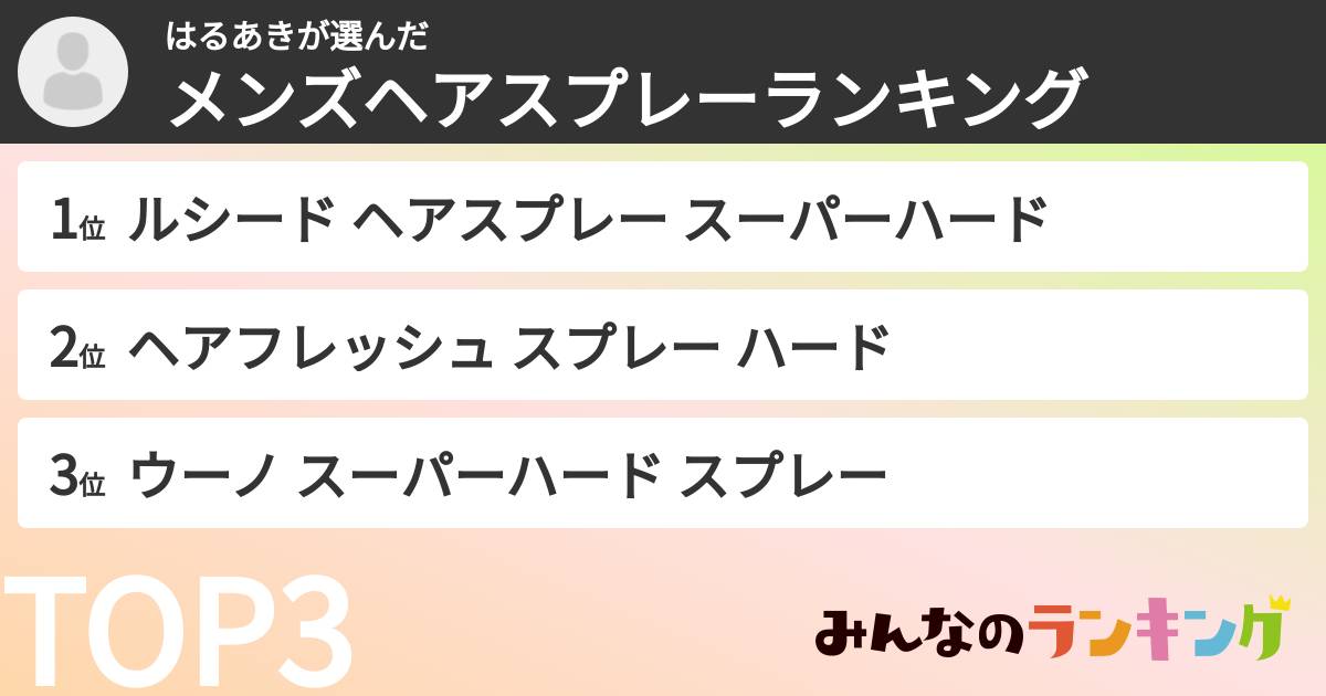 はるあきさんの「メンズヘアスプレーランキング」