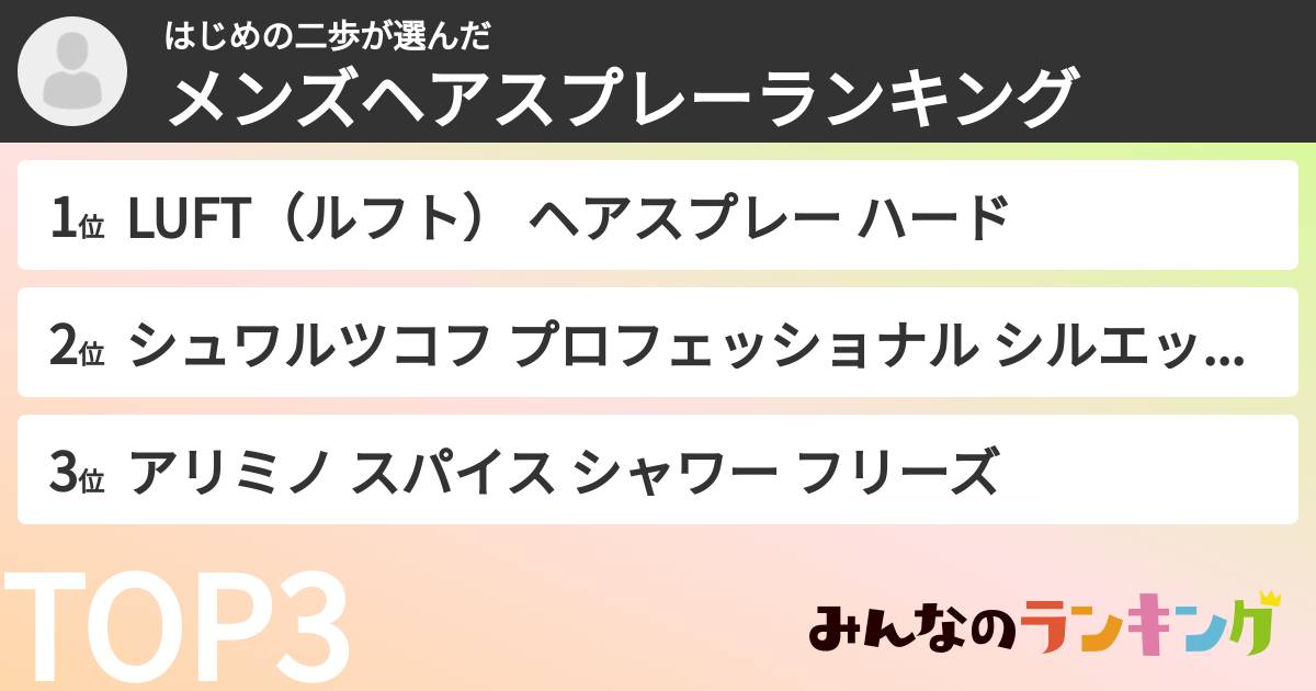 はじめの二歩さんの「メンズヘアスプレーランキング」