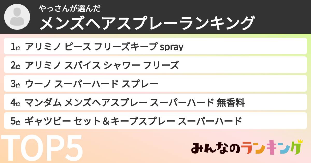 やっさんさんの「メンズヘアスプレーランキング」
