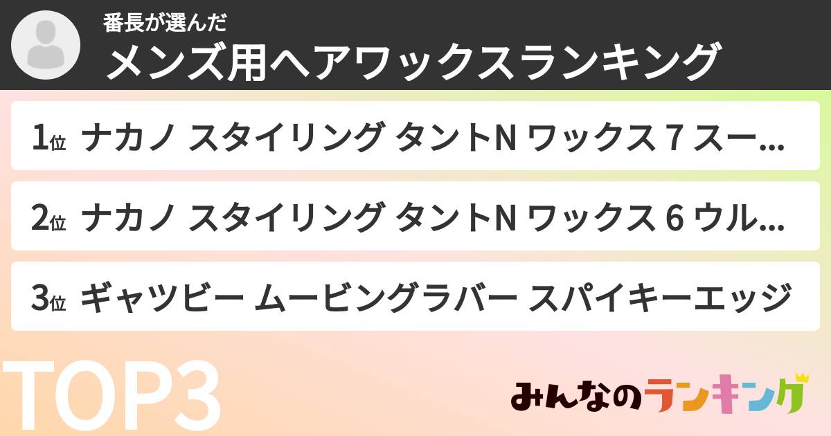 番長さんの「メンズ用へアワックスランキング」
