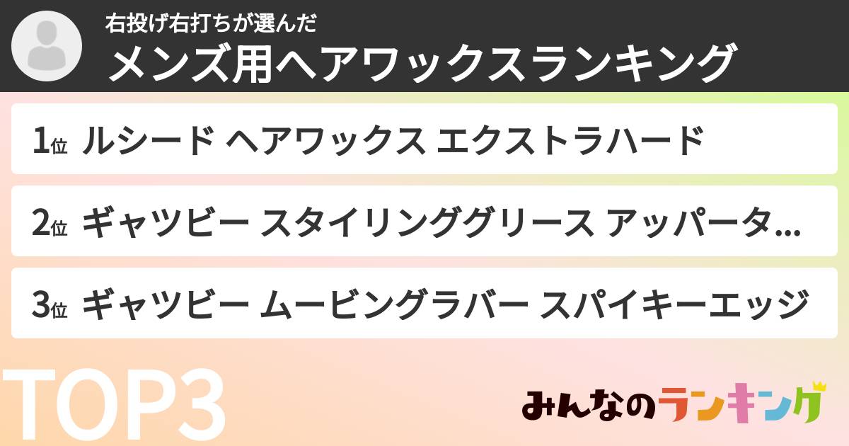 右投げ右打ちさんの「メンズ用へアワックスランキング」