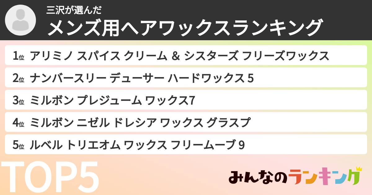 三沢さんの「メンズ用へアワックスランキング」