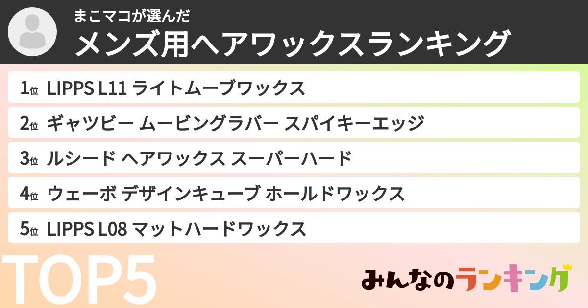 まこマコさんの「メンズ用へアワックスランキング」