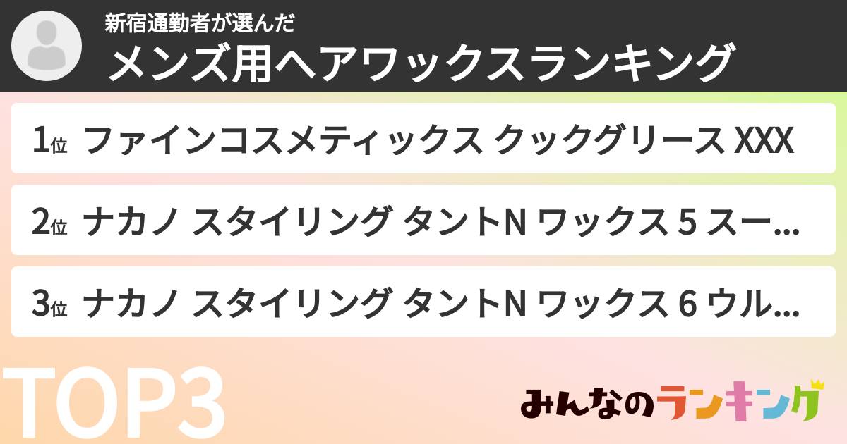 新宿通勤者さんの「メンズ用へアワックスランキング」